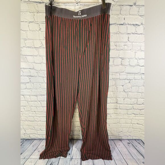 Tommy John Red Green Stripe Second Skin Loungewear Comfy Holiday Pajama Pants XL - Picture 1 of 9